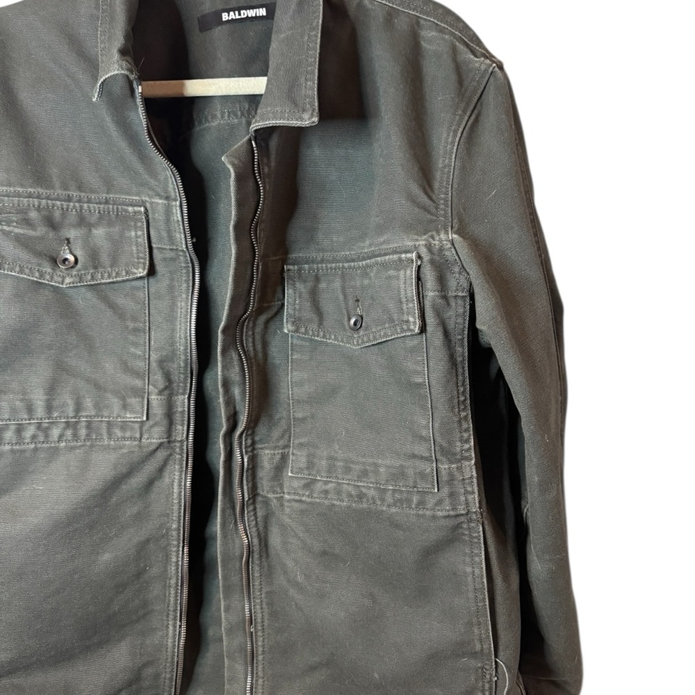 Baldwin Men's Dark Green Utility Cargo Zip Up Size L Made in USA Cotton Jacket - Picture 3 of 7